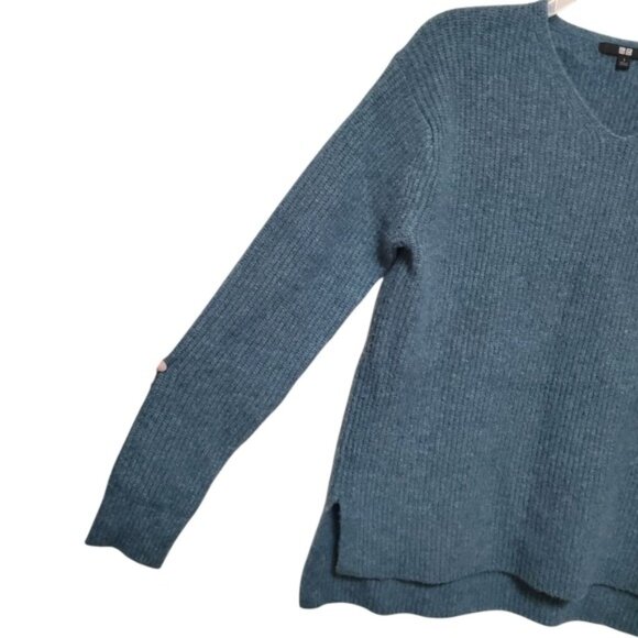 Uniqlo Sweater Teal Blue Green Oversized High Low Hem Unisex - Picture 4 of 9